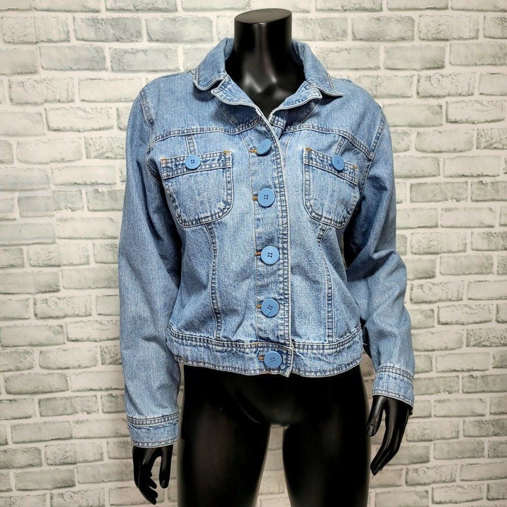 Vintage 90s Bill Blass L Light Wash Denim Button Front Jacket Jean Lightweight - Picture 2 of 7